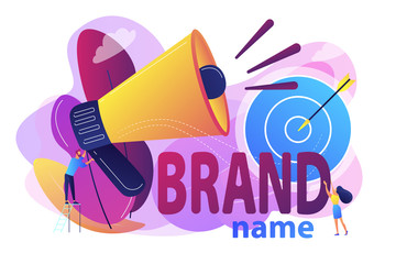 Sticker - Business marketing strategy, firm recognition web banner template. Brand name, brand identity system, product branding services concept. Bright vibrant violet vector isolated illustration