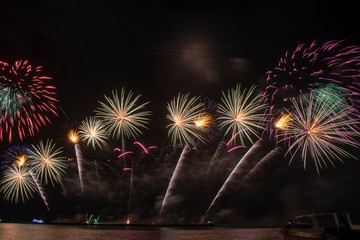 Colorful of fireworks in holiday festival from Pattaya Chonburi Thailand