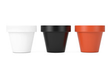 Empty White, Black And Brown Unpainted Clay Flower Pots. 3d Rendering