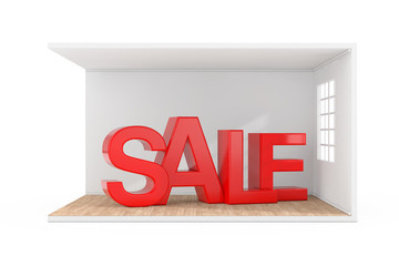 Poster - Sale Sign in Room Interior with Large Window and Wooden Parquet Floor. 3d Rendering