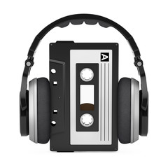 Wall Mural - Headphones Over Old Vintage Audio Cassette Tape. 3d Rendering