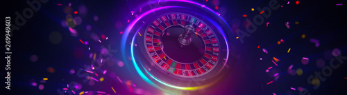 Fotografía Illustration, Roulette wheel of casino element isolation banner.