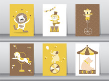 Set Of Cute Animals Poster,template,cards,animal,zoo,circus,Vector Illustrations 