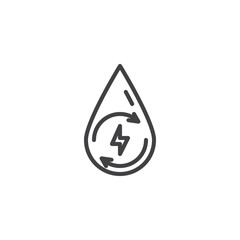 Recycle water energy line icon. linear style sign for mobile concept and web design. Water drop with flash and recycling arrows outline vector icon. Symbol, logo illustration. Vector graphics