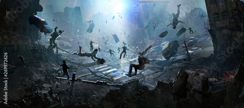 Fotomural The doomsday scene of a catastrophe, digital illustration.