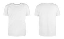 Men's White Blank T-shirt Template,from Two Sides, Natural Shape On Invisible Mannequin, For Your Design Mockup For Print, Isolated On White Background..