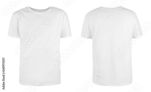 Fotomural Men's white blank T-shirt template,from two sides, natural shape on invisible mannequin, for your design mockup for print, isolated on white background