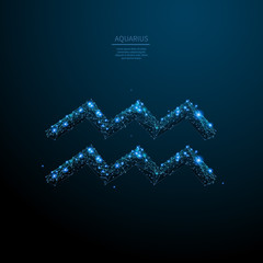 Fototapete - Aquarius sign low poly wireframe banner template