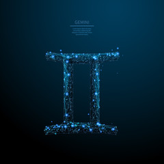 Fototapete - Gemini sign low poly wireframe poster template