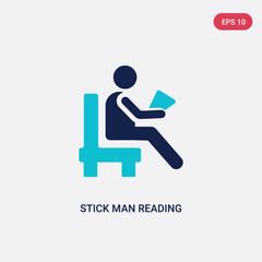 Wall Mural - two color stick man reading vector icon from behavior concept. isolated blue stick man reading vector sign symbol can be use for web, mobile and logo. eps 10