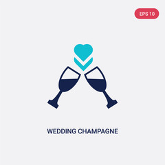 two color wedding champagne vector icon from birthday party and wedding concept. isolated blue wedding champagne vector sign symbol can be use for web, mobile and logo. eps 10