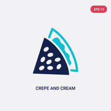 Two Color Crepe And Cream Vector Icon From Bistro And Restaurant Concept. Isolated Blue Crepe And Cream Vector Sign Symbol Can Be Use For Web, Mobile Logo. Eps 10