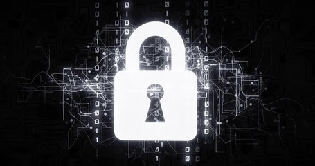 Wall Mural - padlock safety in virtual cyberspace network with binary code