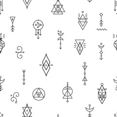 Wall Mural - Seamless pattern with sacred geometric hipster shapes vector