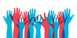 illustration of social interaction group activities by raising hands as a sign of expressing opinions in politics