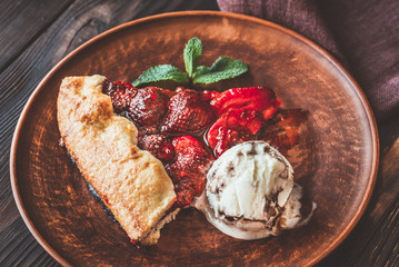 Poster - Slice of strawberry galette with ice-cream