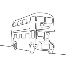 London Double Decker Bus Continuous Line Vector Illustration