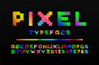 © ExpressVectors - Colorful pixel font - video game style. Trendy english alphabet. Latin letters and numbers - holographic gradient design