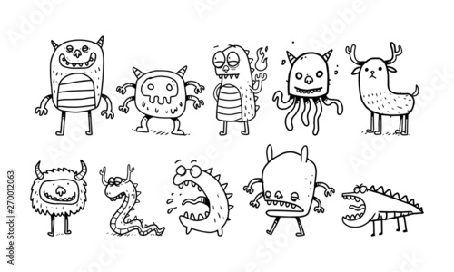 Fotomural Set of doodle Monsters for children's fantasy creations