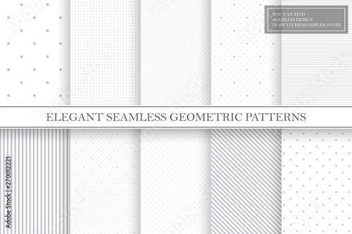 Fotomural Collection of geometric simple seamless vector patterns - gray dotted and striped textures