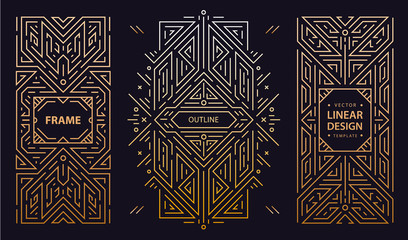 Wall Mural - Vector set of art deco frames, adges, abstract geometric design templates for luxury products. Linear ornament compositions, vintage. Use for packaging, branding, decoration