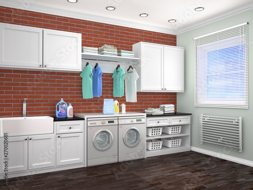 Laundry Room Design With Washing Machine 3d Illustration Buy