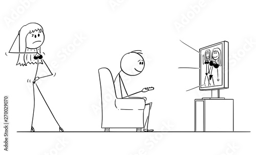 Sexy Wife Watching Porn - Vector cartoon stick figure drawing of man sitting in ...
