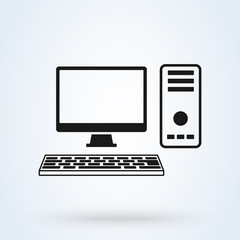 Desktop computer flat style. Vector illustration icon isolated on white background.
