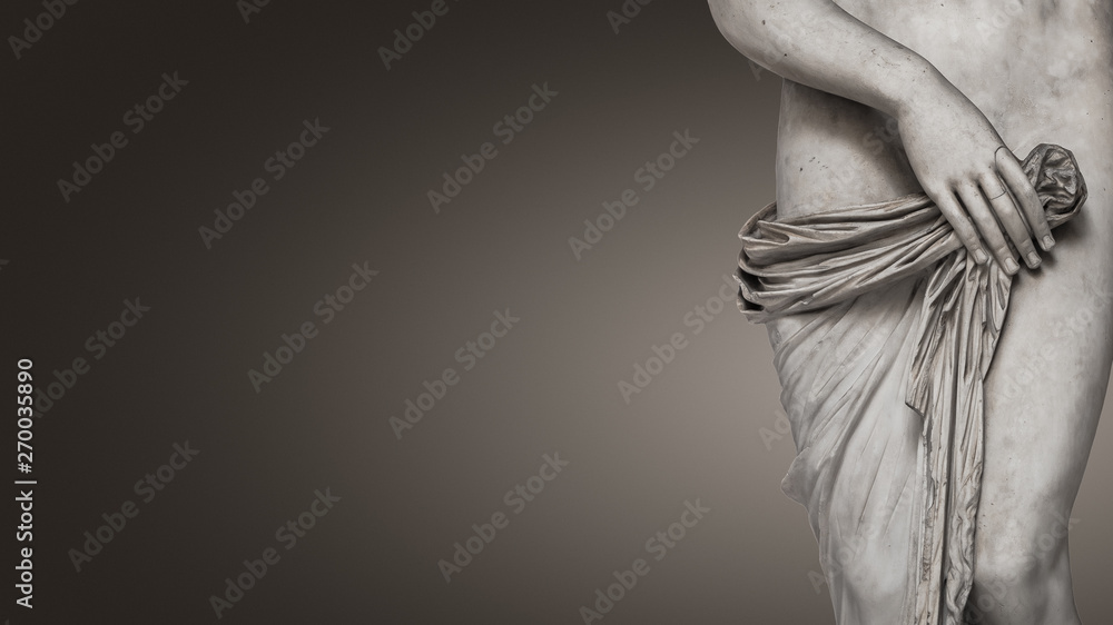 Marble body lines of young naked Roman woman of Renaissance Era at smooth gradient soft
