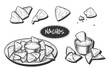Mexican nachos sketch style set