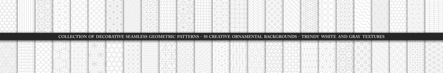 collection of seamless ornamental vector patterns and swatches. white and grey geometric oriental ba