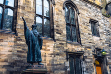 Statue Of Protestant Reformer John Knox Near Edinburgh University, Scotland