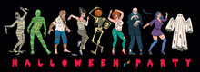Halloween Party. Set Of Monsters Characters. Vector Illustration.