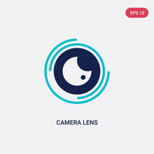 Two Color Camera Lens Vector Icon From Cinema Concept. Isolated Blue Camera Lens Vector Sign Symbol Can Be Use For Web, Mobile And Logo. Eps 10