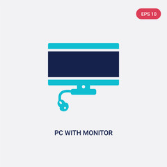 two color pc with monitor vector icon from computer concept. isolated blue pc with monitor vector sign symbol can be use for web, mobile and logo. eps 10