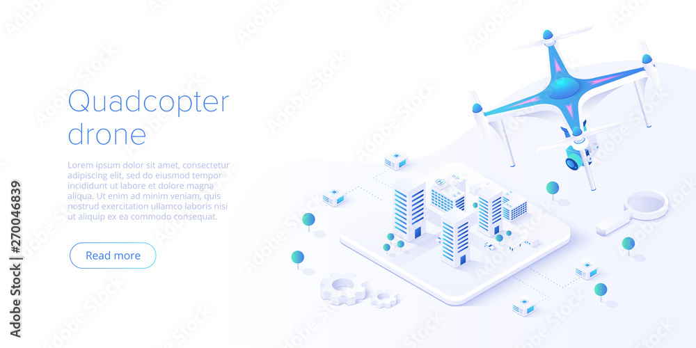 Quadcopter with smartphone remote control concept in isometric vector ...