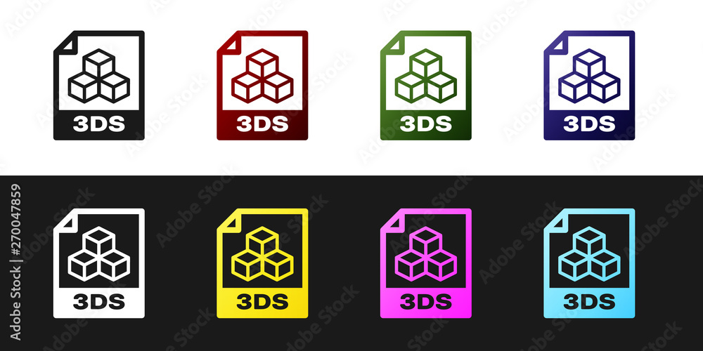 Set 3DS file document icon. Download 3ds button icon isolated on black ...