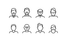 Male Face Various Types Signs Thin Line Icon Set. Vector