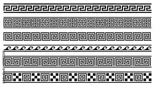 Fotografía Vector set of 6 greek style geometric seamless frames isolated on white backgrou