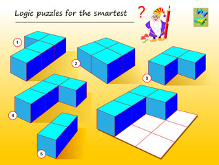 Wall Mural - Logic puzzle game for smartest. Need to find which of geometrical figures need to use to complete empty places. Printable page for brainteaser book. Developing spatial thinking. Vector cartoon image.