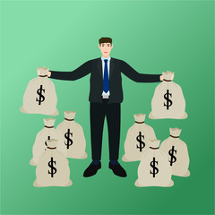 Wall Mural - Rich businessman holding money bag , success concept