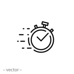 quick time icon, fast deadline, rapid line symbol on white background - editable stroke vector illus