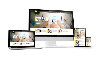 Wall Mural - computer gadgets with ux design website space on screen