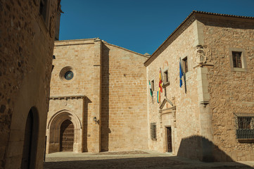 Wall Mural - Small square in the middle of old buildings and a Cathedral at Caceres