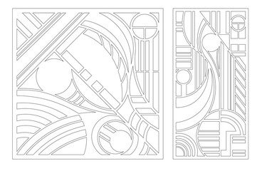 Laser cut panel. Set decorative card for cutting. Geometry line art pattern. Ratio 1:2, 1:1. Vector illustration.