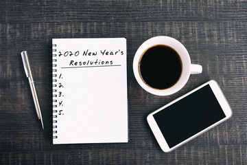 Wall Mural - New Year Resolution Concept - 2020 New Year's Resolutions text on note pad