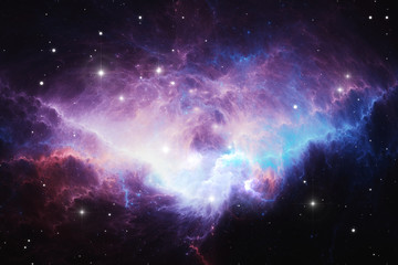 Wall Mural - Glowing huge nebula with young stars. Space background