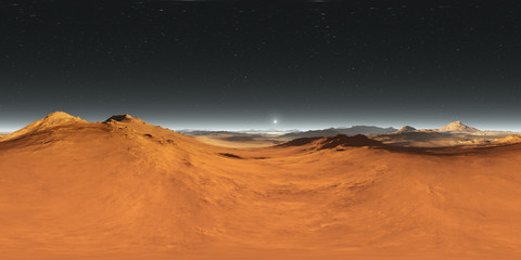 Wall Mural - 360 degree Martian landscape panorama, Mars sunset, environment HDRI map. Equirectangular spherical projection