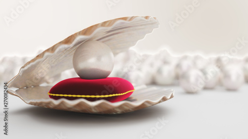 Seashell With Pearls Inside On Red Velvet Pillow Gems Women S