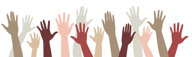 vector set of silhouettes raised up different hands